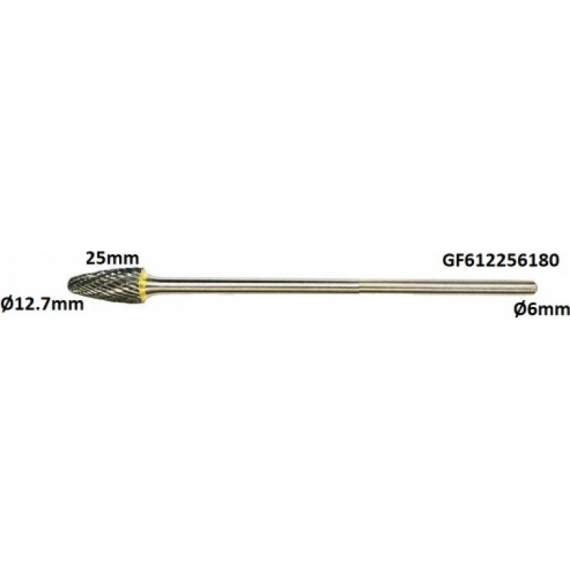 Garas karbīda rotācijas formas F formas koks (RBF) Ø12,7 x 25 mm