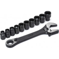 Sata Adjustable wrench pass-thru socket set 11pcs (10-19mm) black